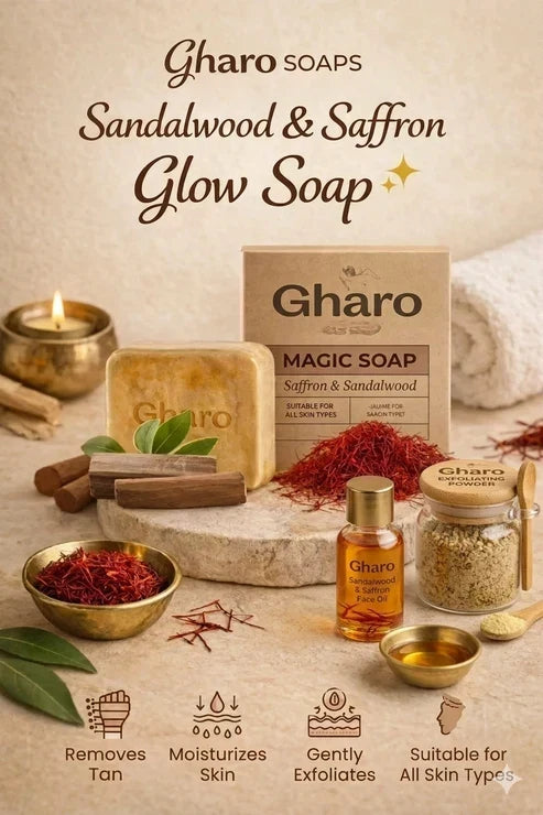 Gharo Sandalwood & Saffron Magic Soap – Buy 4 Get 4 Free